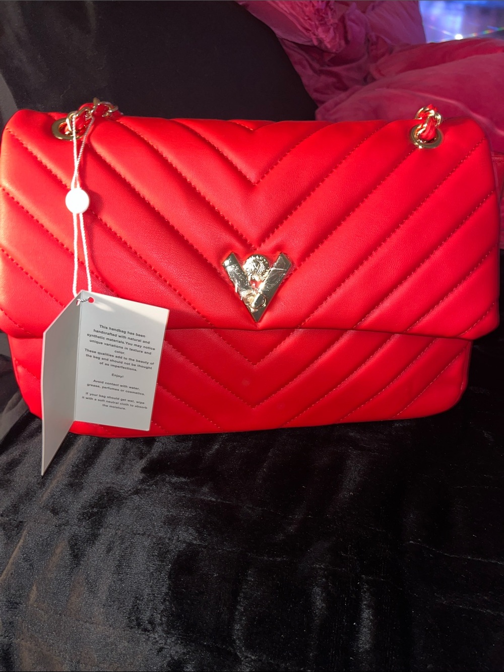Valentino Orlandi Quilted Red Shoulder Bag with Gold V-Accent
